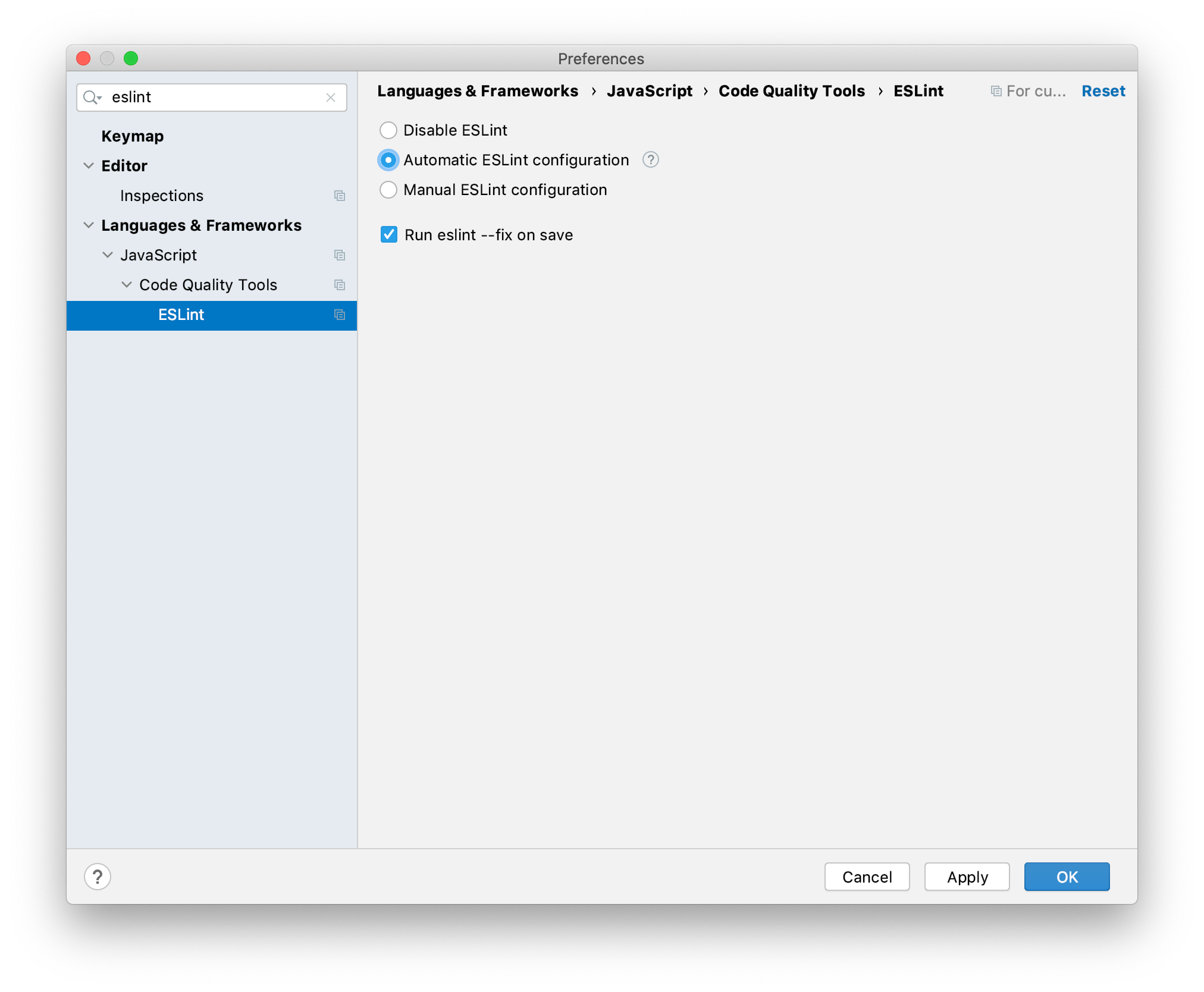 IntelliJ ESLint Konfiguration