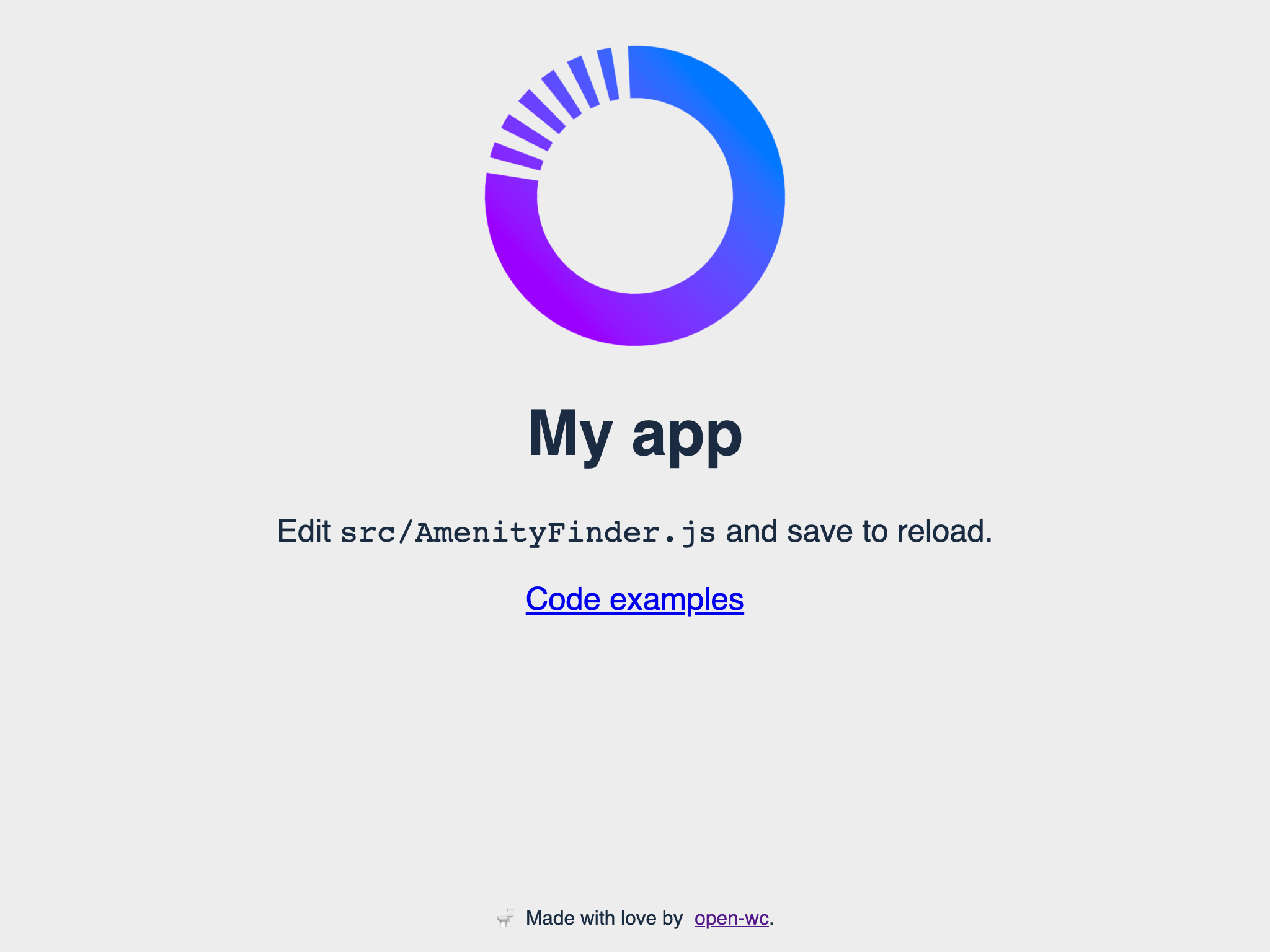 Screenshot der Amenity Finder Applikation nach initialem Setup