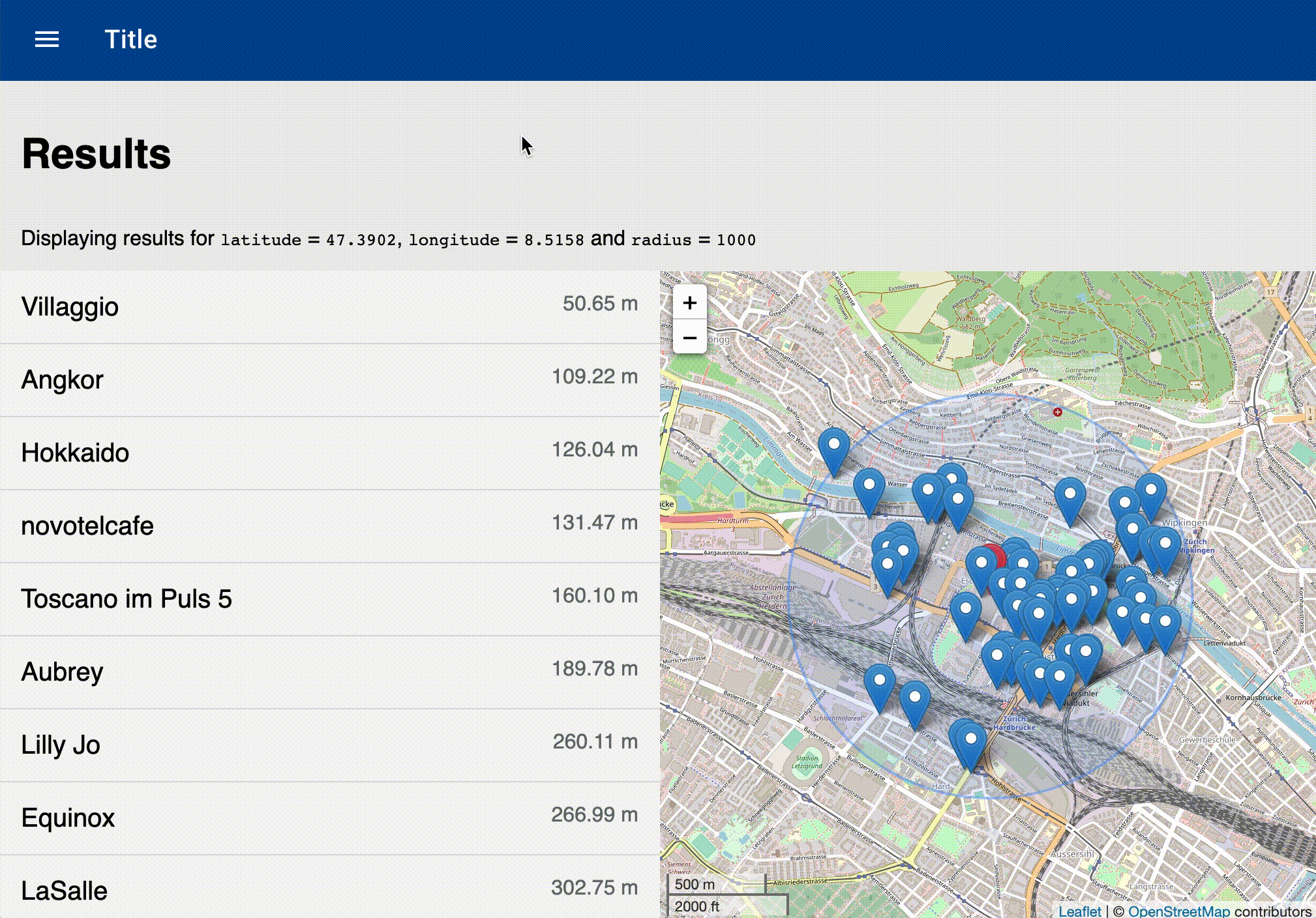 Ausgewähltes Element auf der Karte anzeigen